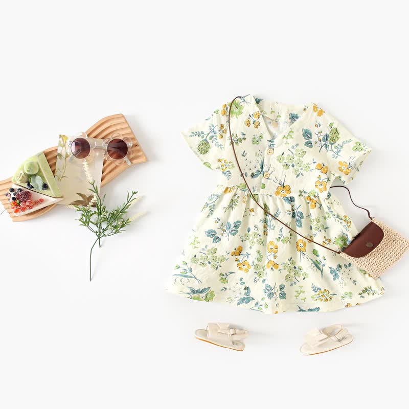 Baby Toddler Sweet Button Flower Dress