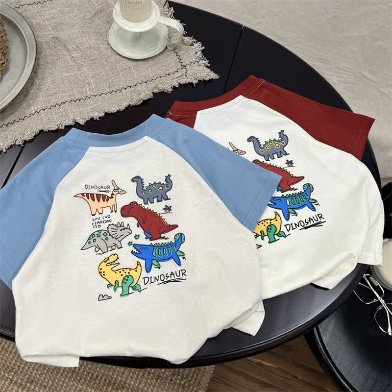 DINOSAUR Toddler Contrast Sleeves Cartoon T-shirt