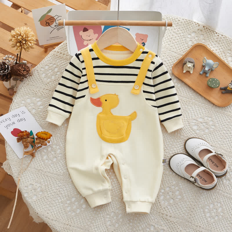 Baby Duck Striped Fake 2pcs Romper