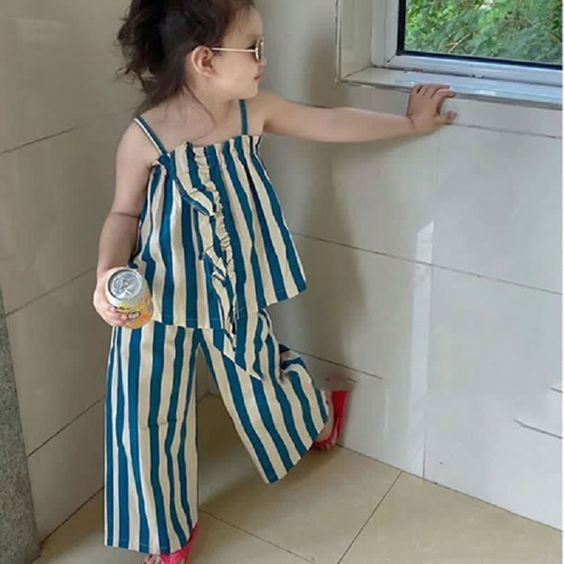 Toddler 2-Piece Blue Vertical Striped Set