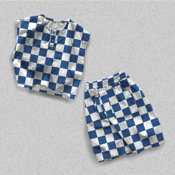 Blue White Checkerboard Toddler Tank Top Set