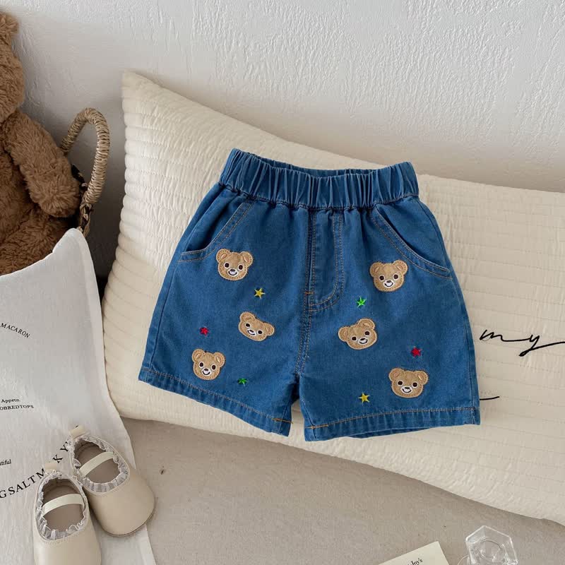 Baby Toddler Bear Patch Denim Shorts