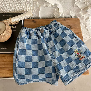 Toddler Embroidered Cheetah Plaid Denim Shorts