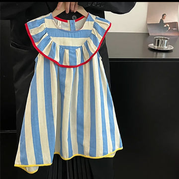 Baby Blue Vertical Striped Sleeveless Dress