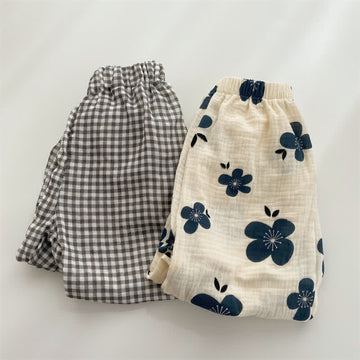 Toddler Soft Flower Plaid Jogger Pants