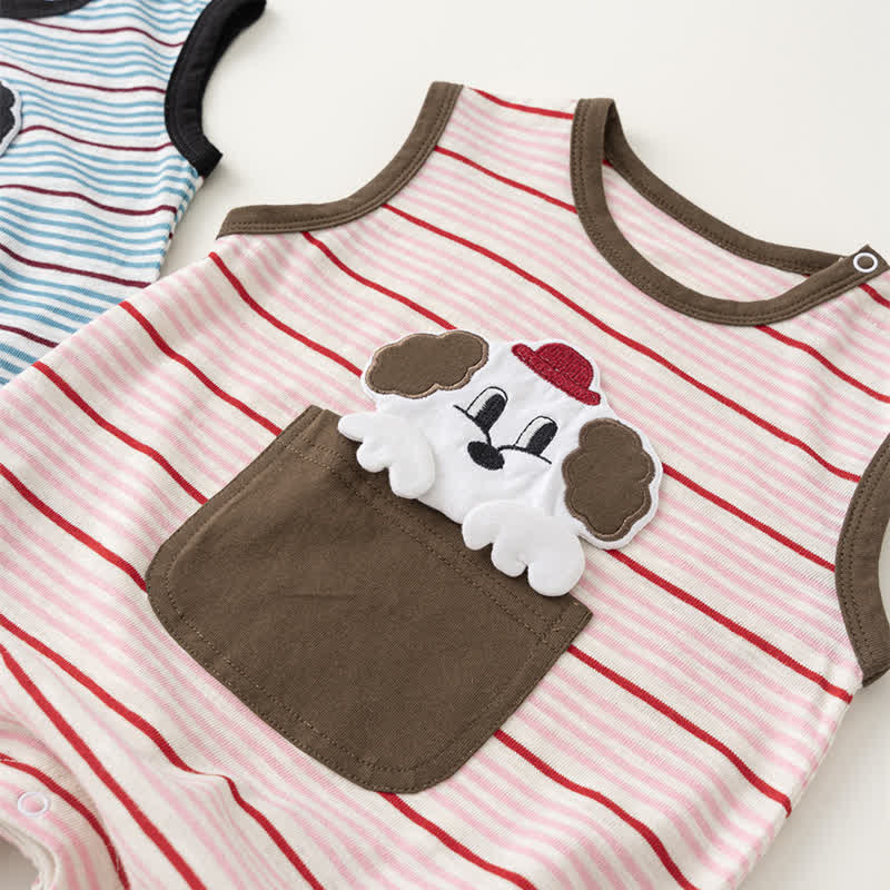 Baby Cartoon Dog Striped Sleeveless Romper