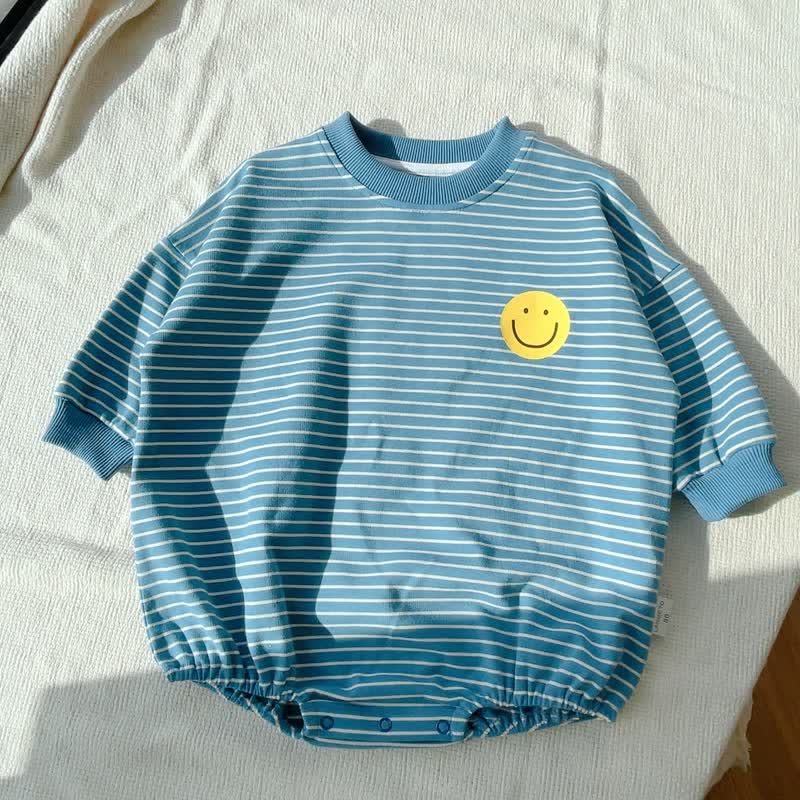 TO BE HAPPY Baby Blue Striped Smile Bodysuit