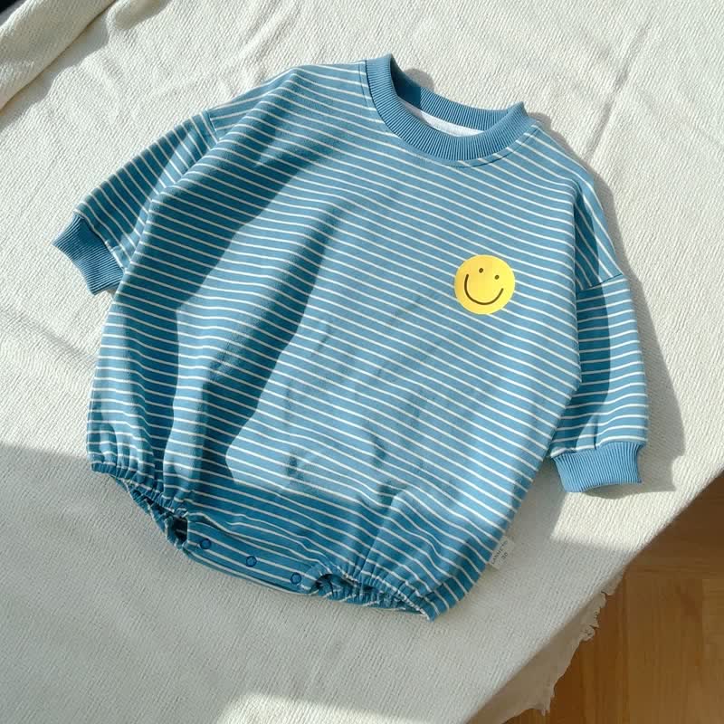 TO BE HAPPY Baby Blue Striped Smile Bodysuit