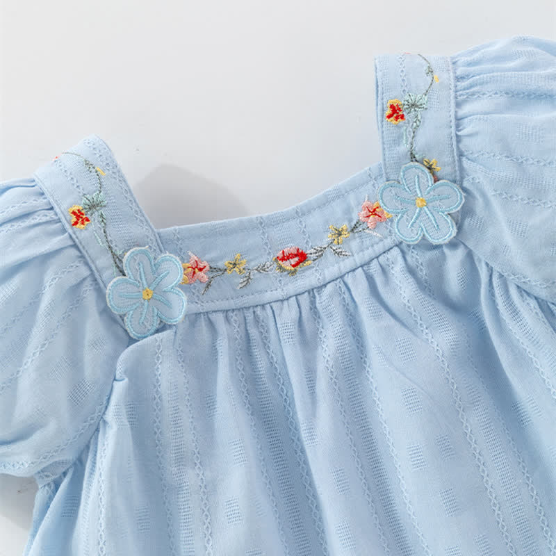 Baby Blue Flower Puff Sleeves T-shirt