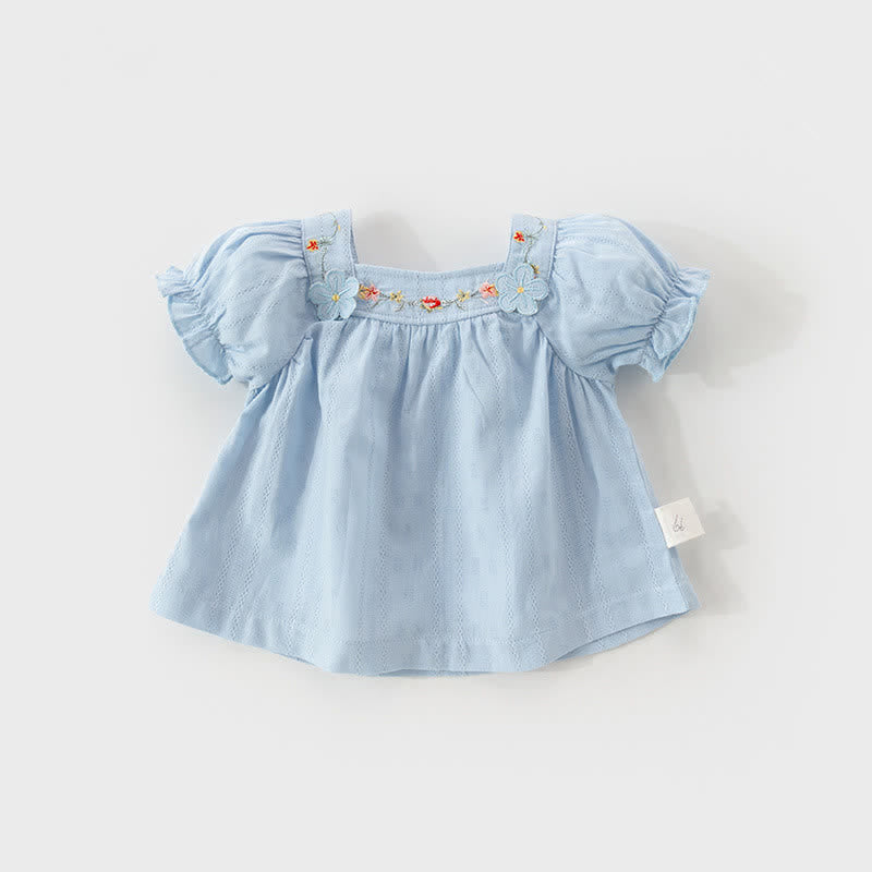 Baby Blue Flower Puff Sleeves T-shirt