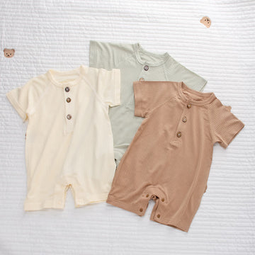 Baby Button Solid Color Comfort Romper