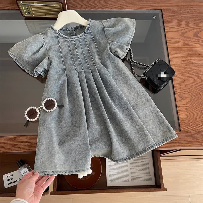 Toddler Ruffled Blue Denim Sweet Dress