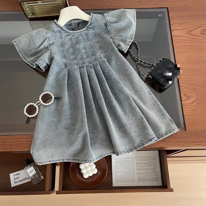 Toddler Ruffled Blue Denim Sweet Dress