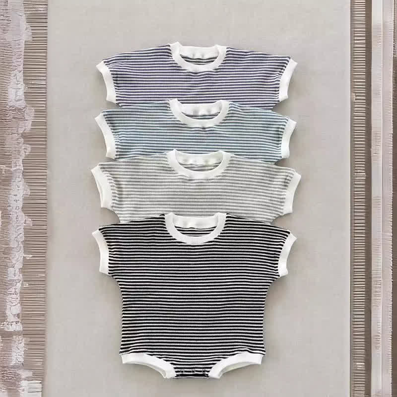 Baby Waffle Striped Loose Simple Bodysuit