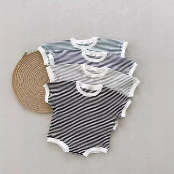 Baby Waffle Striped Loose Simple Bodysuit