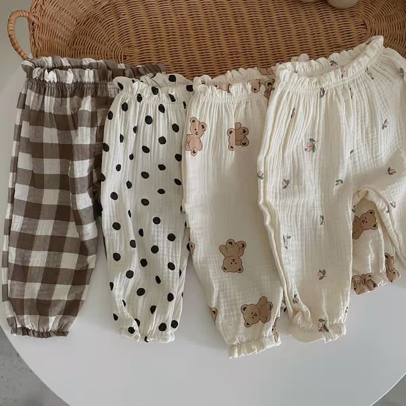 Baby Toddler Bear Plaid Dot Jogger Pants