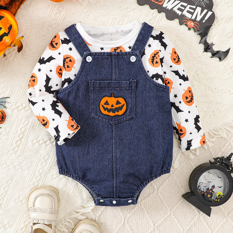 Baby 2-Piece Pumpkin Bat Denim Set