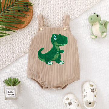 Baby Embroidered Dinosaur Corduroy Khaki Overalls