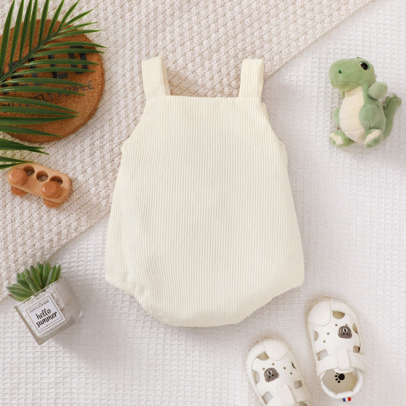 Baby Embroidered Dinosaur Corduroy White Overalls