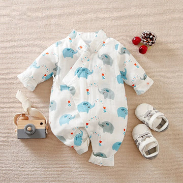 Baby Elephant Watering Flowers Kimono Romper