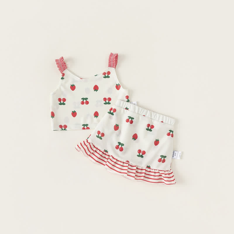 Toddler Girl 2-Piece Fruit Suspenders Swimwear