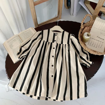 Toddler Girl Beige Vertical Striped Dress