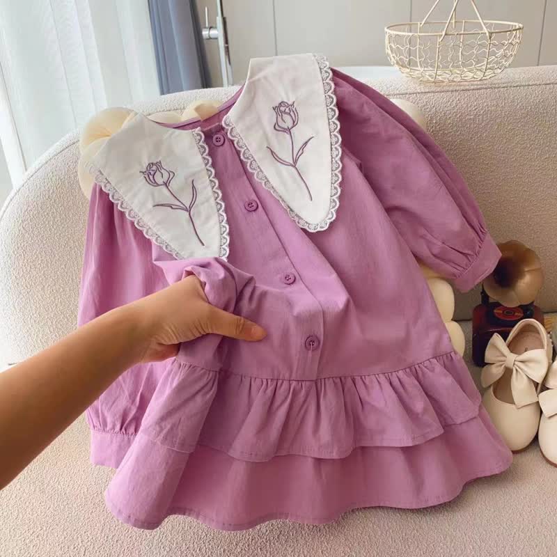 Toddler Embroidered Rose Purple Dress