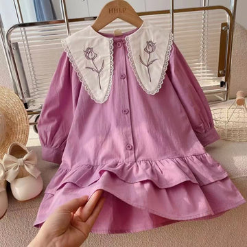 Toddler Embroidered Rose Purple Dress