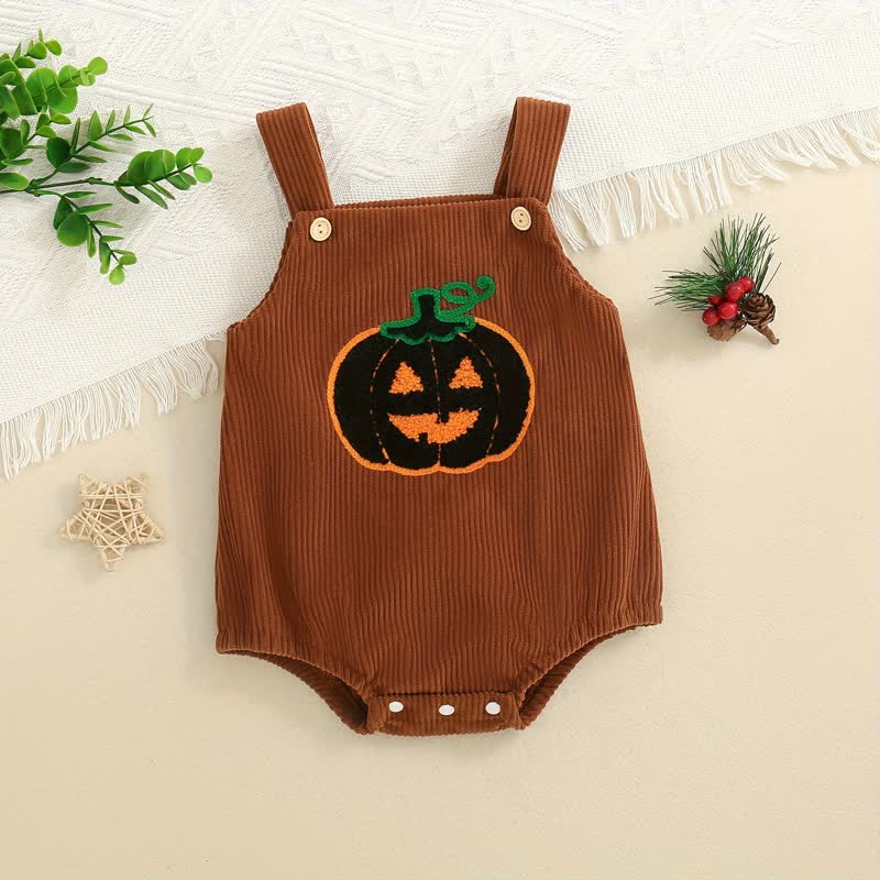 Baby Embroidered Pumpkin Corduroy Brown Overalls