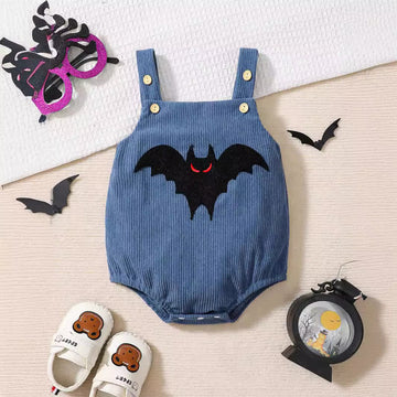 Baby Embroidered Bat Corduroy Blue Overalls