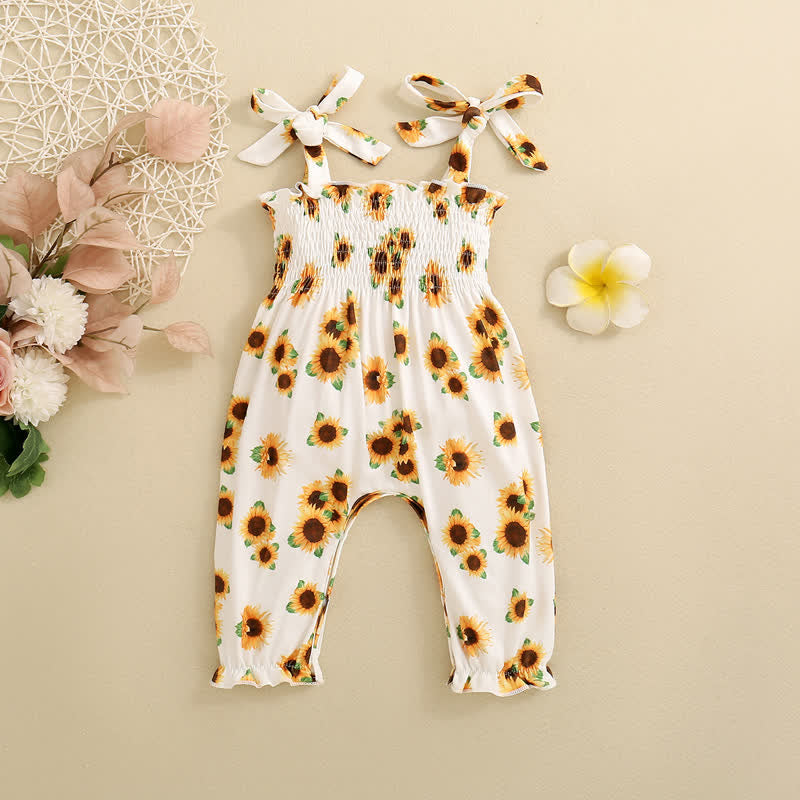 Baby Sunflower Suspenders White Romper