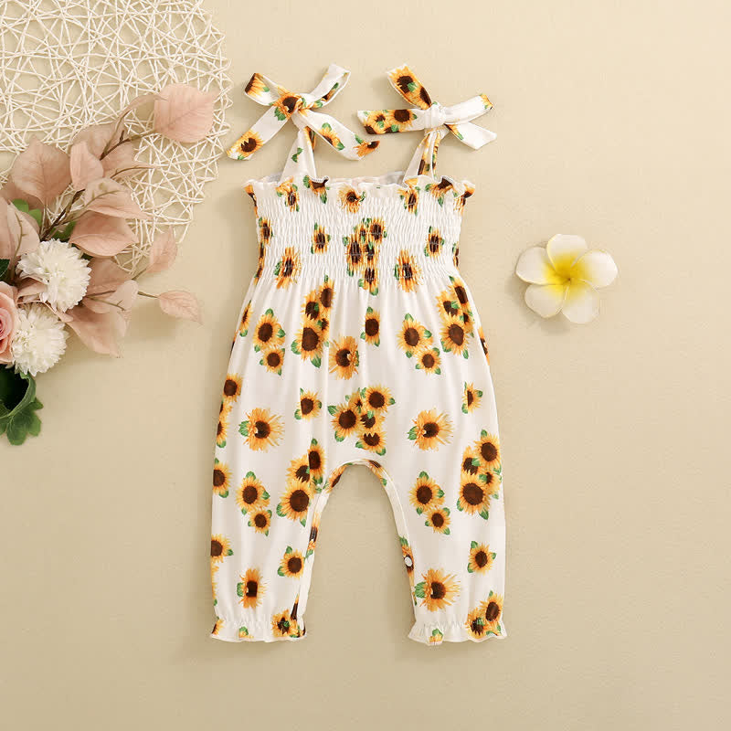 Baby Sunflower Suspenders White Romper