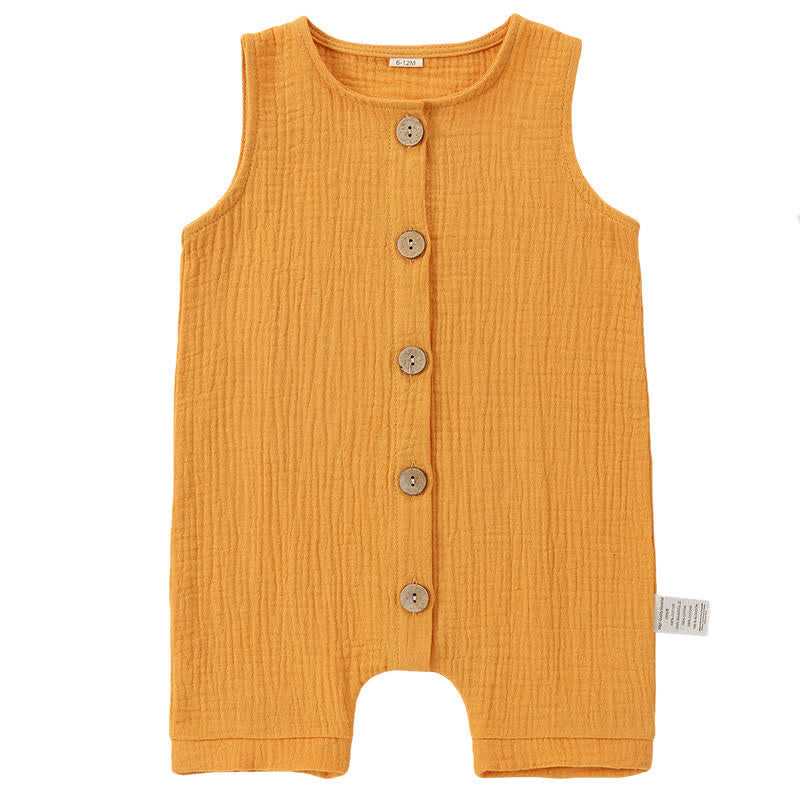 Baby Solid Color Button Sleeveless Romper