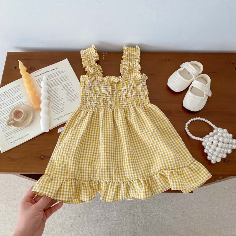 Toddler Yellow Plaid Suspenders Dress