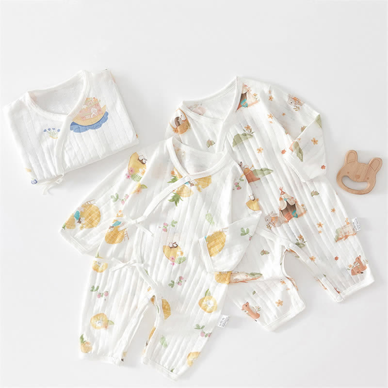 Baby White Animal Fruit Kimono Romper