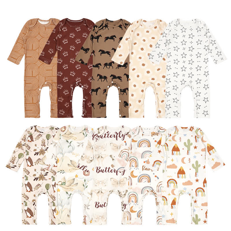 Baby Animal Leaves Rainbow Pajamas Romper