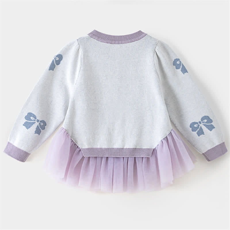 Toddler Purple Bows Button Tulle Cardigan