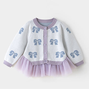 Toddler Purple Bows Button Tulle Cardigan