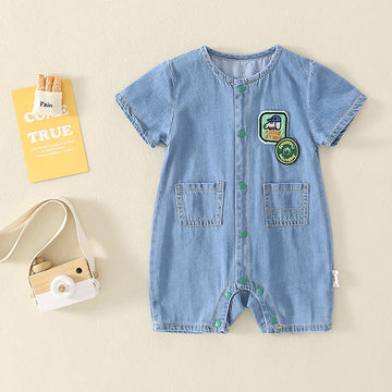 Baby Dog Patch Denim Blue Romper