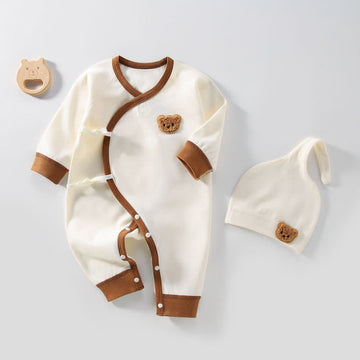 Baby Beige Bear Kimono Romper with Hat