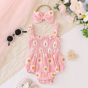 Baby Daisy Suspenders Bodysuit with Headband