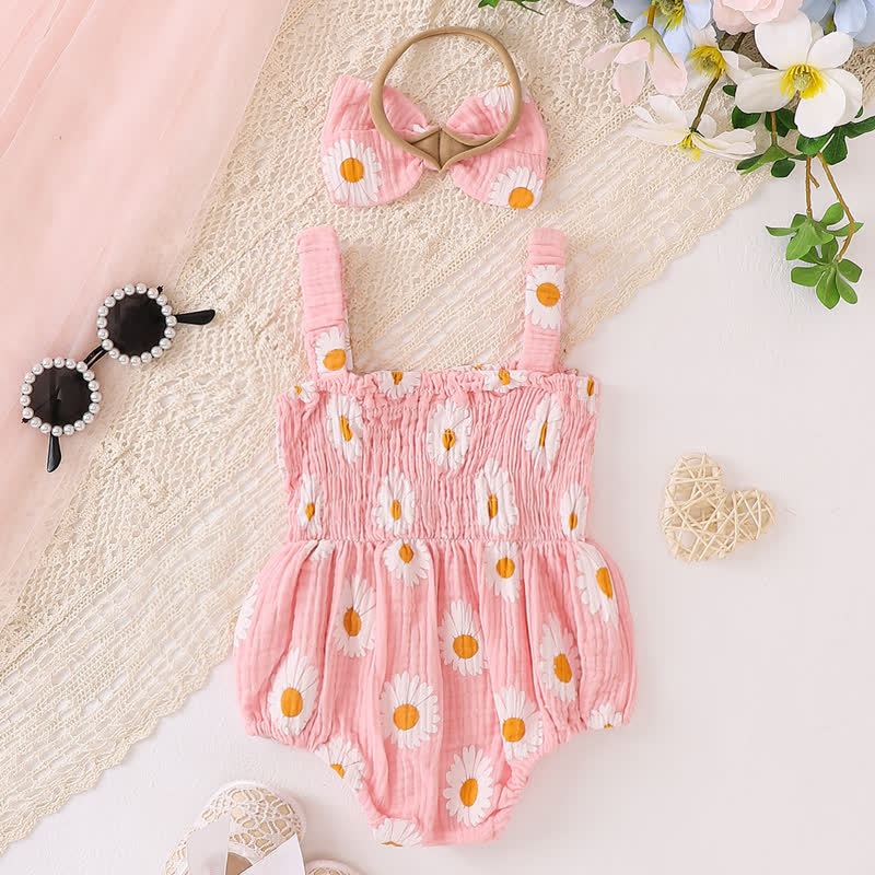 Baby Daisy Suspenders Bodysuit with Headband