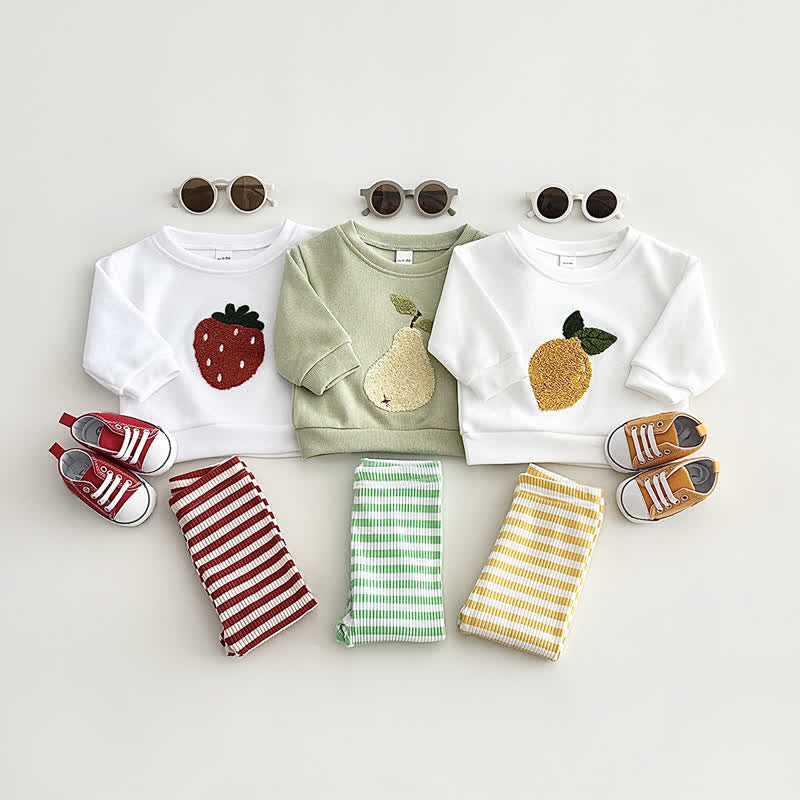 Baby 2-Piece Embroidered Fruit Striped Set