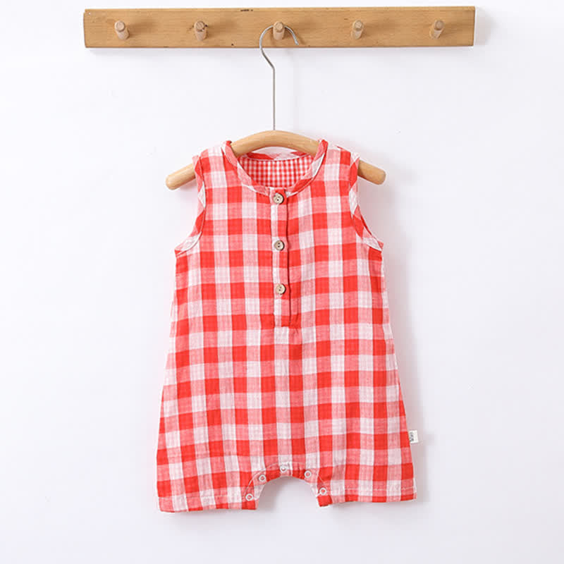 Baby Plaid Casual Sleeveless Romper