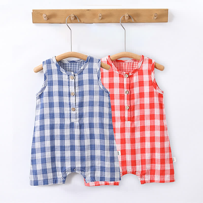 Baby Plaid Casual Sleeveless Romper