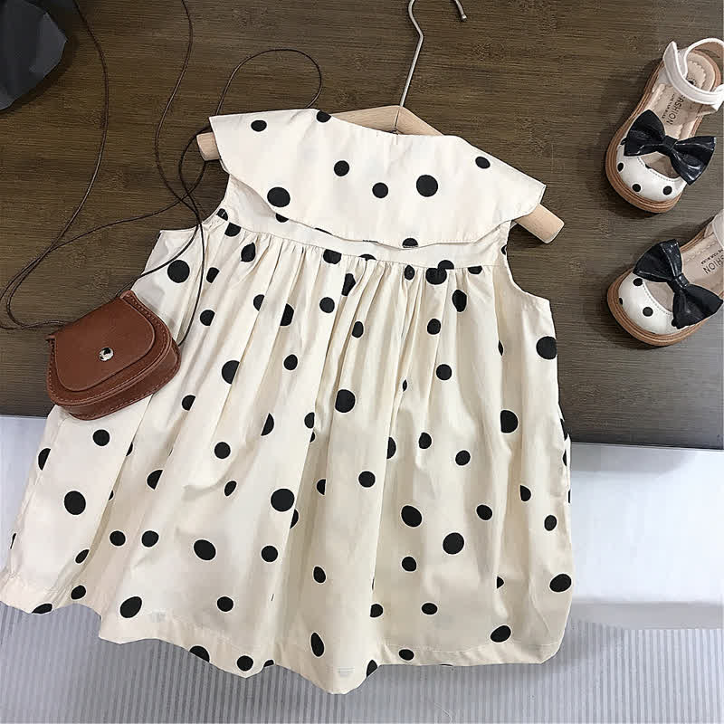 Toddler Beige Retro Dots Lapels Dress