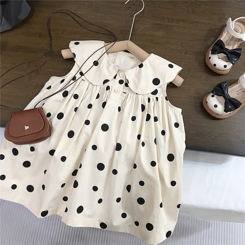 Toddler Beige Retro Dots Lapels Dress