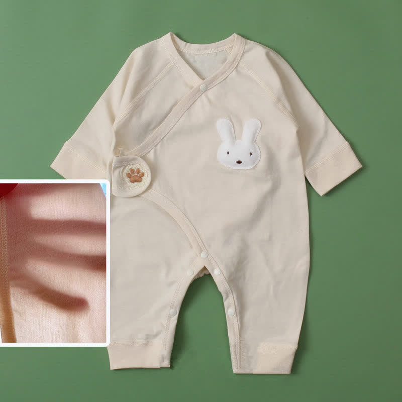 Baby Beige Animal Simple Kimono Romper