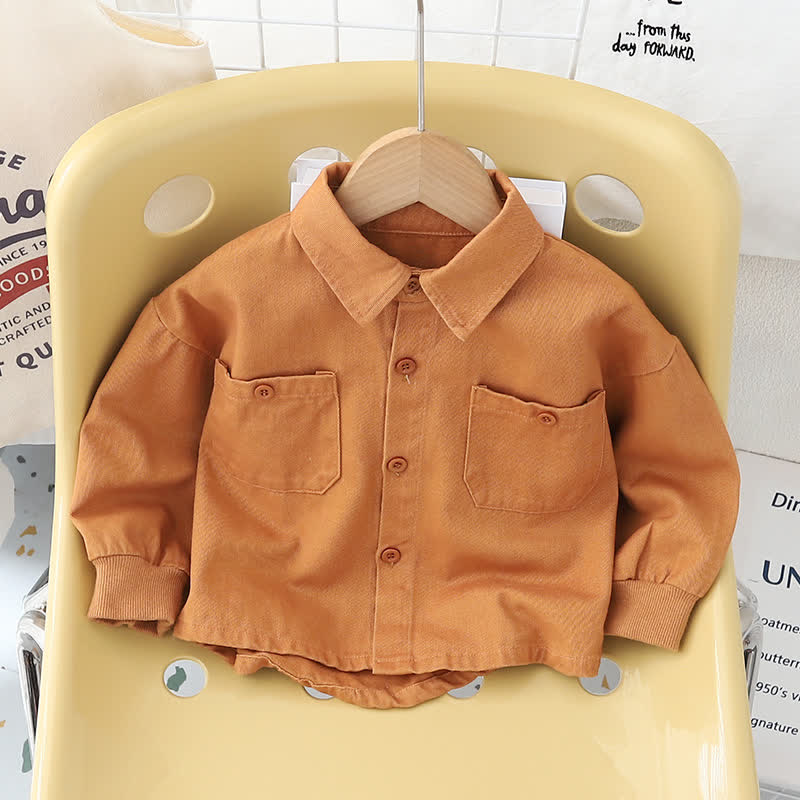 Toddler Solid Color Double Pocket Shirt