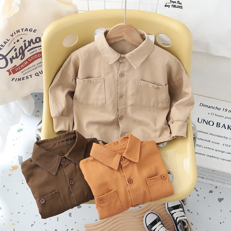 Toddler Solid Color Double Pocket Shirt